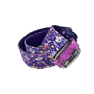 Y2K Floral Embroidered Belt Purple Metal Buckle Adjustable